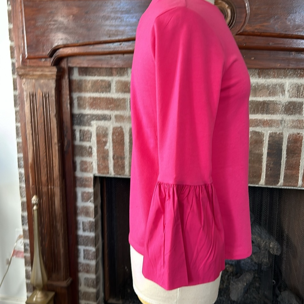 English Factory Size Small Magenta Cotton Bell Sleeve top - Picture 2 of 4